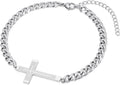 Cross Bracelet for Men - Stainless Steel Adjustable 5MM Cuban/Figaro Link Chain Cross Bracelet Non Tarnish 7+2 Inches, Christian Religious Jesus Confirmation Jewelry Gifts for Men