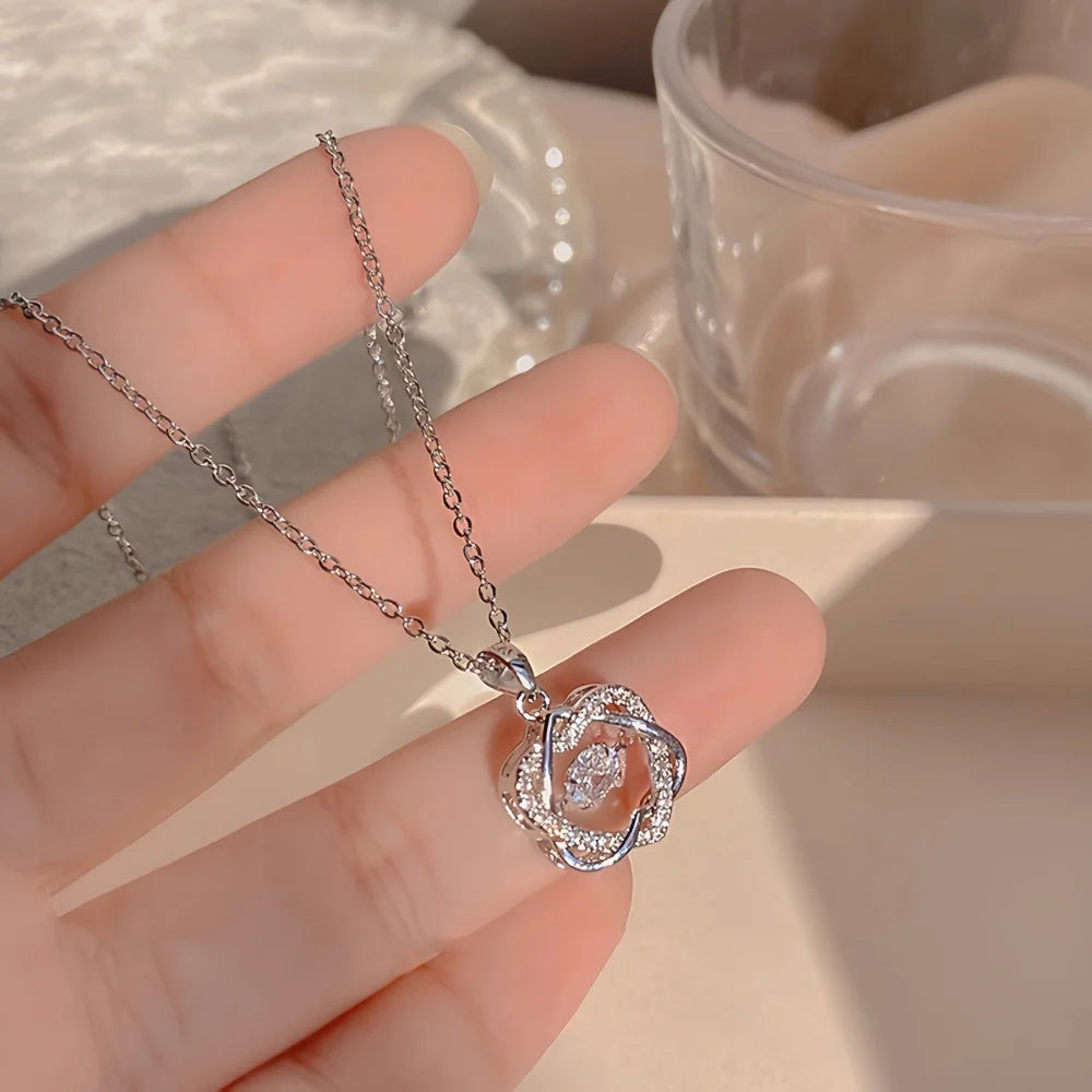 Simple Irregular Hollow Crystal Copper Pendant Necklace Fashion Stainless Steel Clavicle Chain Jewelry Trendy Women Accessories