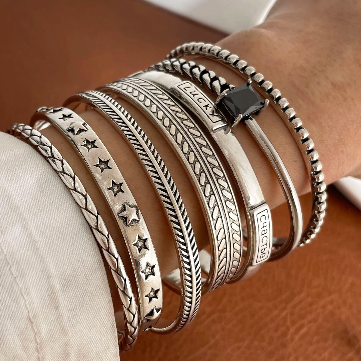 Chain and Link Bracelets Vintage Handmade Simple Retro Black Stone 925 Silver