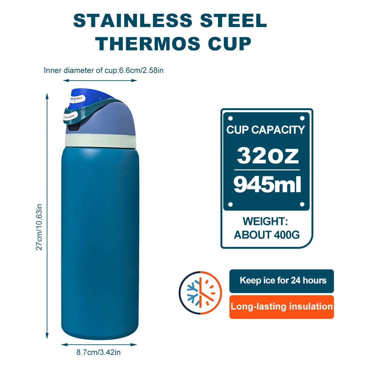 Owalaa dark blue 32oz/945ml stainless steel insulated water bottle with straw,for daily sports outdoor,perfect gift mbzr