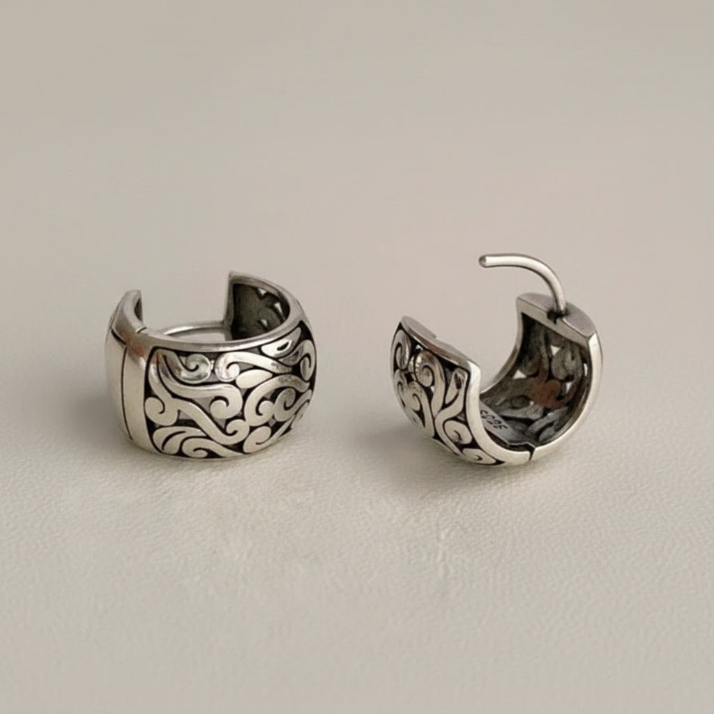 Real 925 Silver Minimalist Hollow Auspicious Clouds Hoop Earrings for Women Vintage Fine Jewelry Chinese Style Accessories mbzr