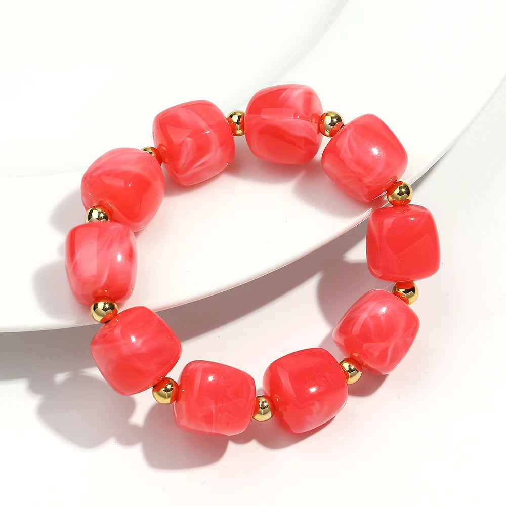 Exaggerated Geometric Beaded Acrylic Elastic Bracelets for Women Men Boho Trendy Square Beads Stack Bangle Retro Jewelry Gift mbzr
