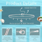 Sterling Silver Ankle Bracelets for Women 14k Gold Plated Waterproof Dainty Layered Stackable Seashell Pearl Charm Non Tarnish Adjustable Anklet for Summer Beach Jewelry Gift