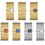 YaLaLuSi Full Rhinestone Square Ladies Watch Silver Metal Strap Gold Roman Dial Luxury Women Quartz Dress Watch