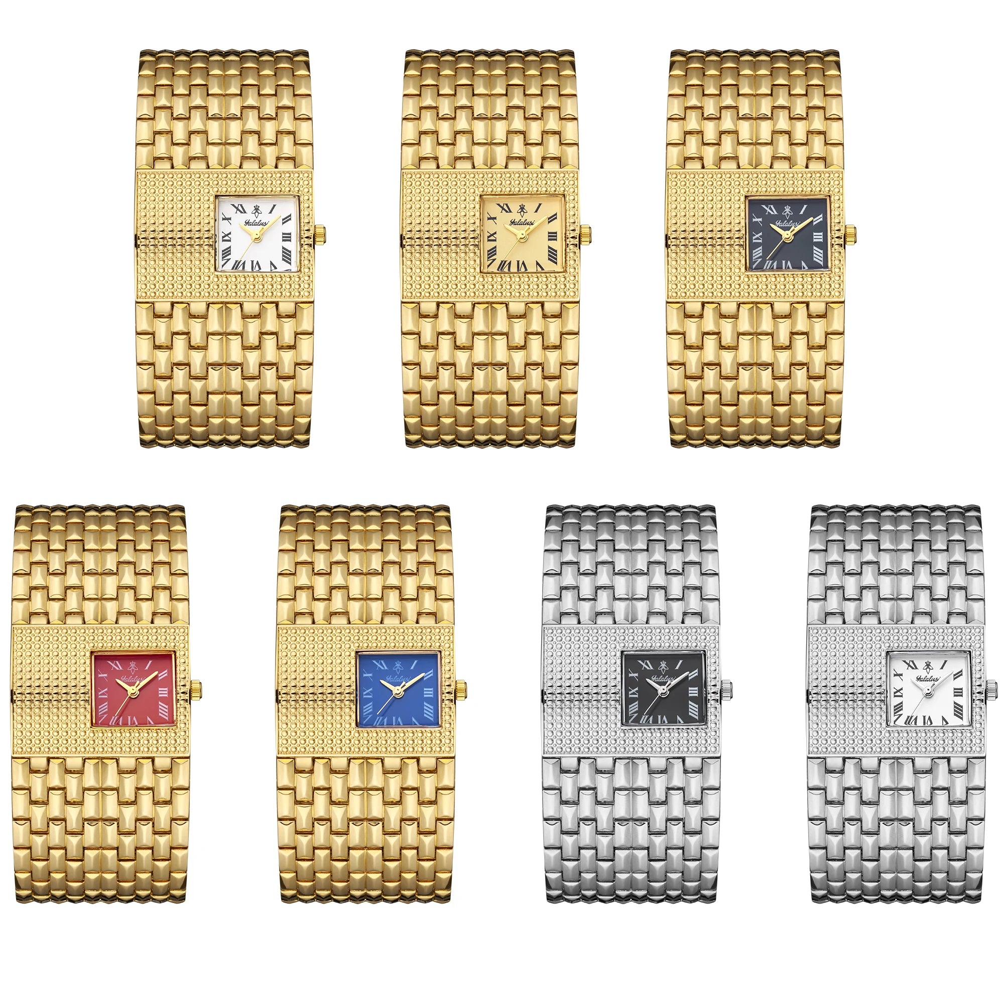 YaLaLuSi Full Rhinestone Square Ladies Watch Silver Metal Strap Gold Roman Dial Luxury Women Quartz Dress Watch