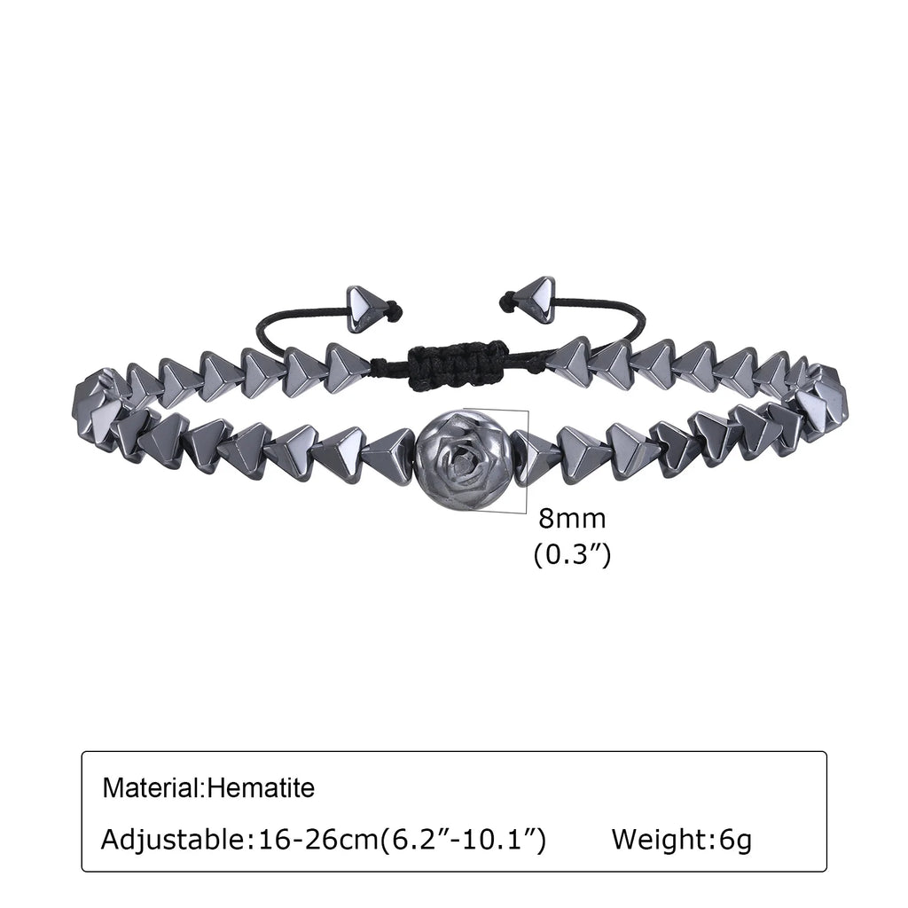 Vnox Stylish Black Triangle Beads Bracelets for Men Women Stretch Unisex Gallstone Handmade Hematite Wristband Jewelry