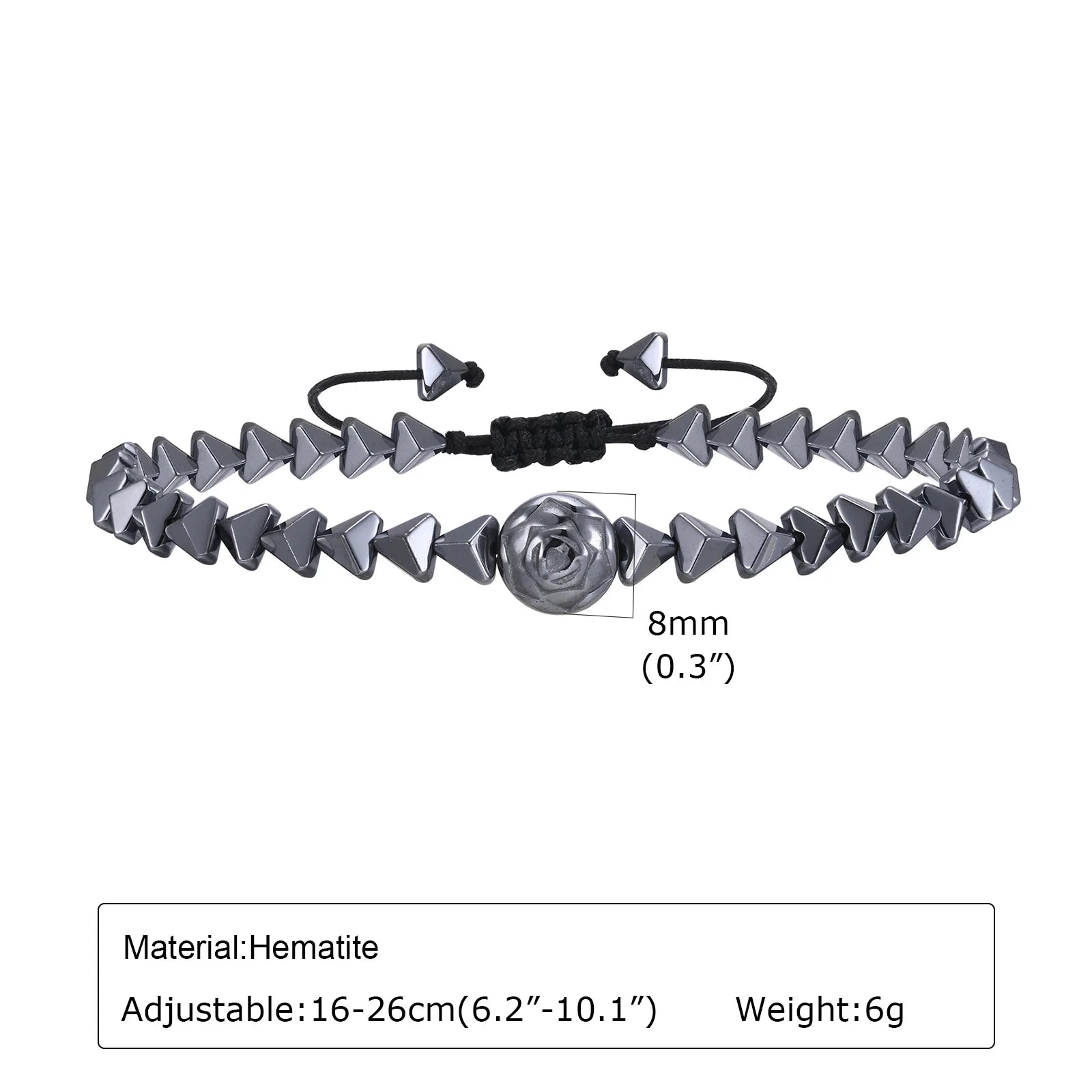 Vnox Stylish Black Triangle Beads Bracelets for Men Women Stretch Unisex Gallstone Handmade Hematite Wristband Jewelry