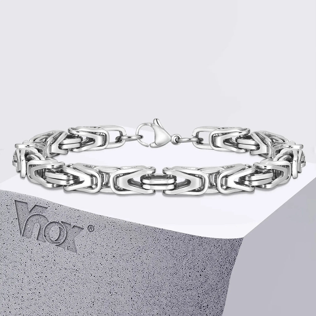 Vnox 6.4mm Byzantine Chain Bracelets for Men Boys Square Braided Link Bracelet Never Fade Stainless Steel New Masculine Style