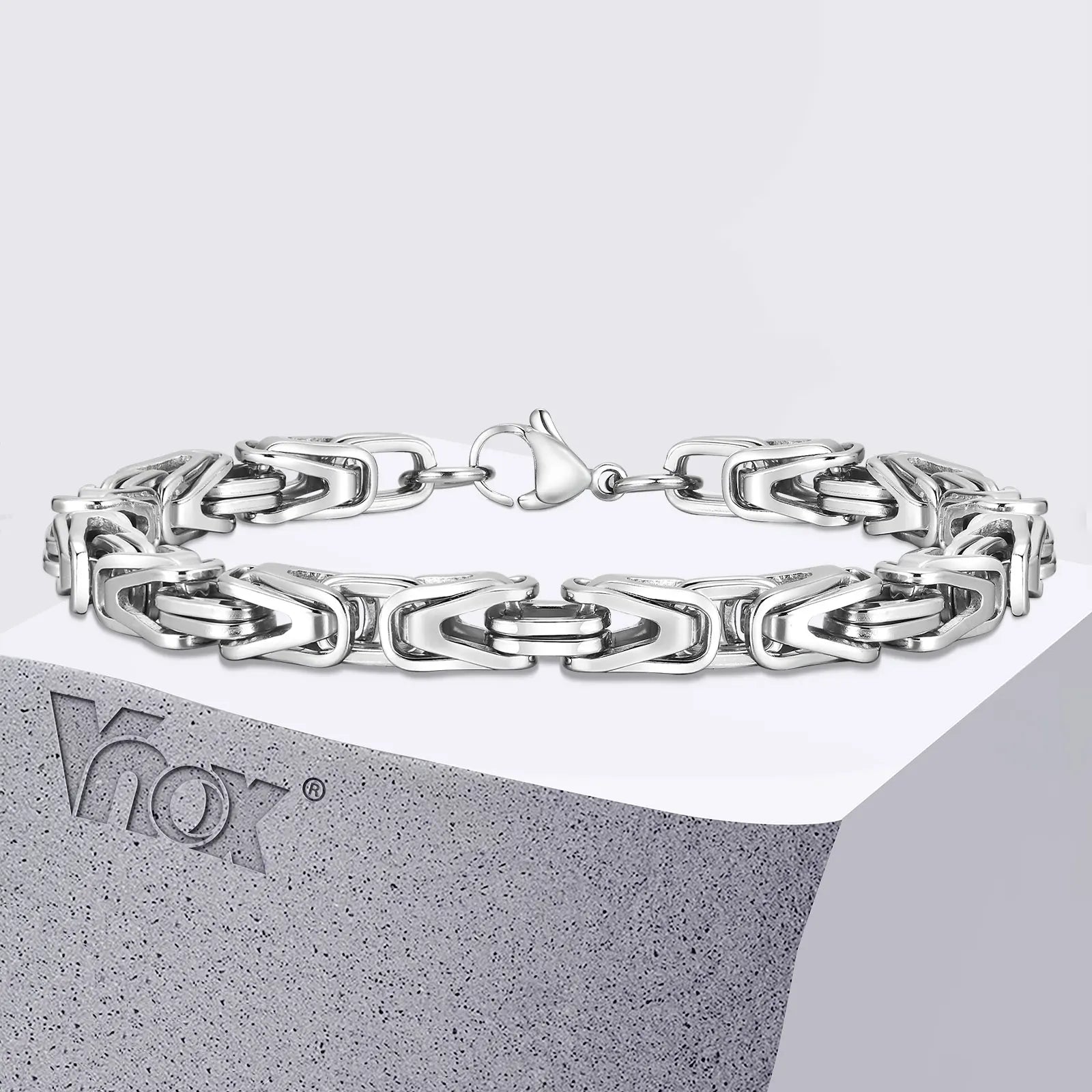 Vnox 6.4mm Byzantine Chain Bracelets for Men Boys Square Braided Link Bracelet Never Fade Stainless Steel New Masculine Style