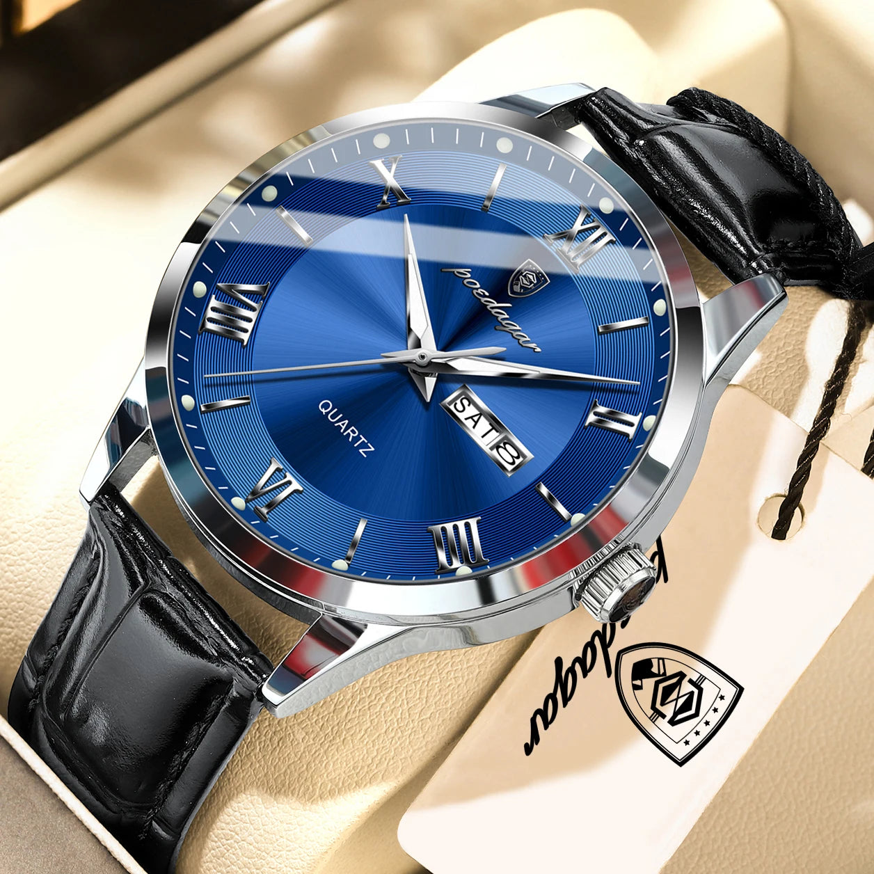 POEDAGAR Original Fashion Men's Watches Leather Date Week High Quality Quartz Men Wristwatch Waterproof Luminous Business Watches For Man Male Reloj