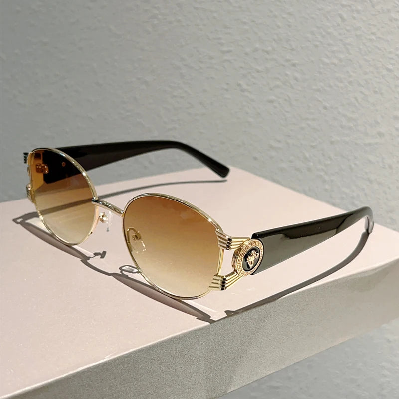 KAMMPT Retro Oval Sunglasses Stylish Gradient Multi-color Decor Trendy Luxury Brand Design