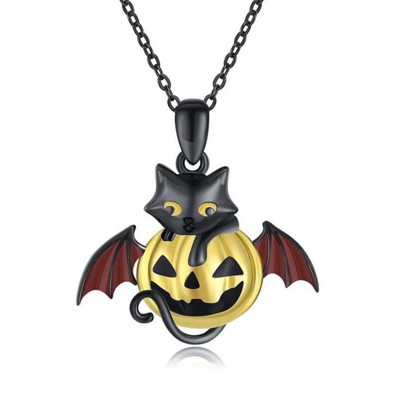 Bat Wings and Heart-Shaped Resin Pendant Necklace - Dark Fantasy Style Alloy Chain Casual Fashion Accessories