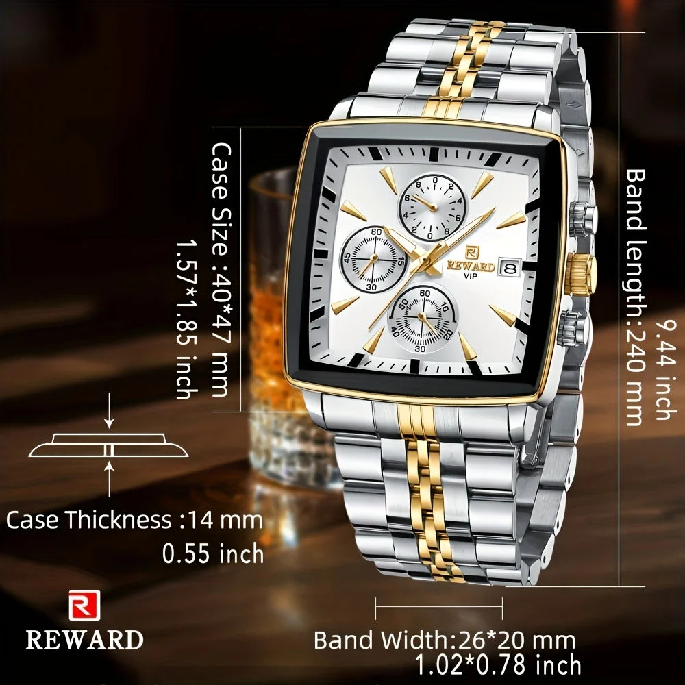 REWARD Original Men's Quartz Watches 30M Waterproof Sport Rectangle Watch for Men