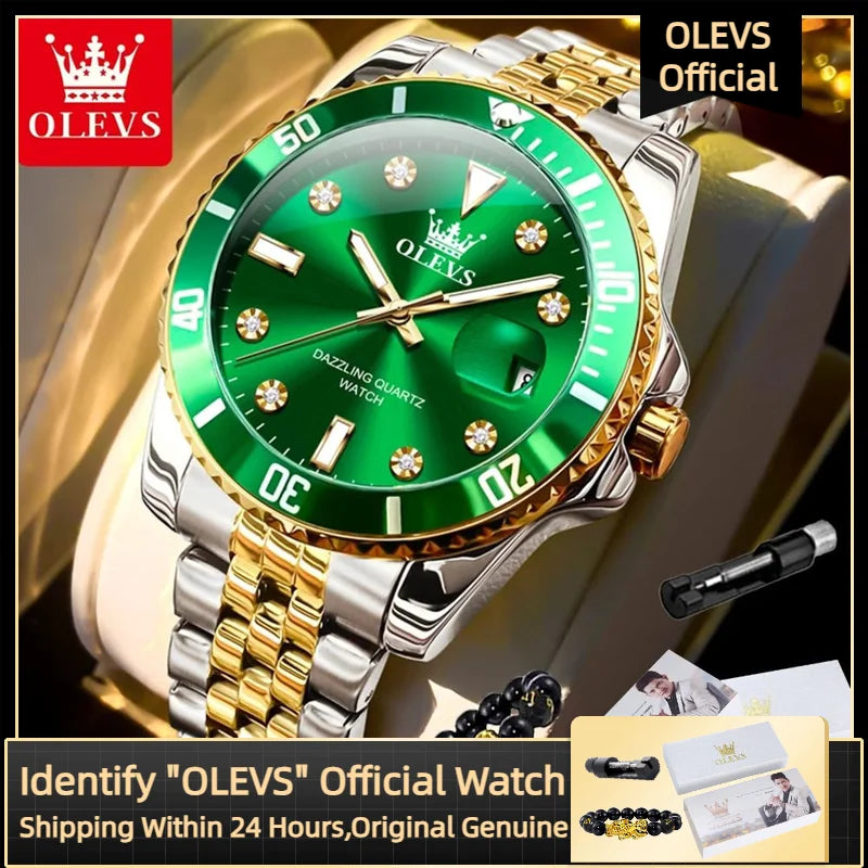 OLEVS 9809 Men's Watch Original Waterproof Automatic Date Rotation Ring Luxury Brand Diving Quartz Men's Watch Reloios Masculino mbzr