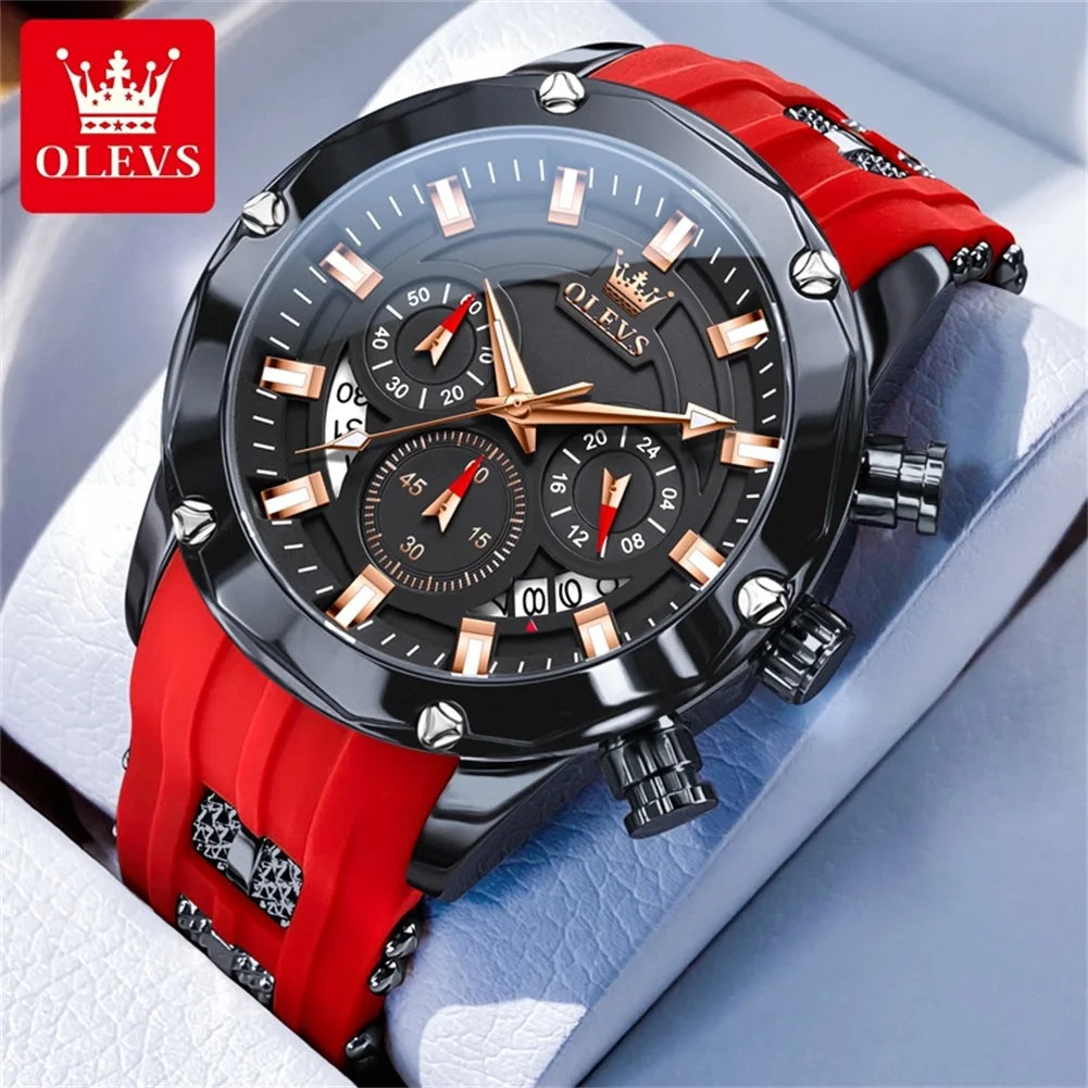 OLEVS 9991 Top Trendy Men's Watch Waterproof Silicone Strap Luxury Multifunctional Chronograph Brand Sports Quartz Men's Watch mbzr