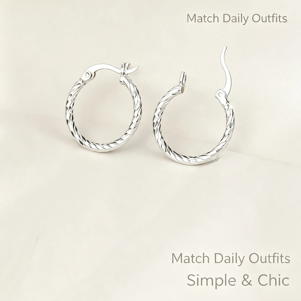 925 Sterling Silver Twisted Hoop Earrings Shiny Polished Textured Circle Earrings Hypoallergenic Premium Women Fashion Jewelry