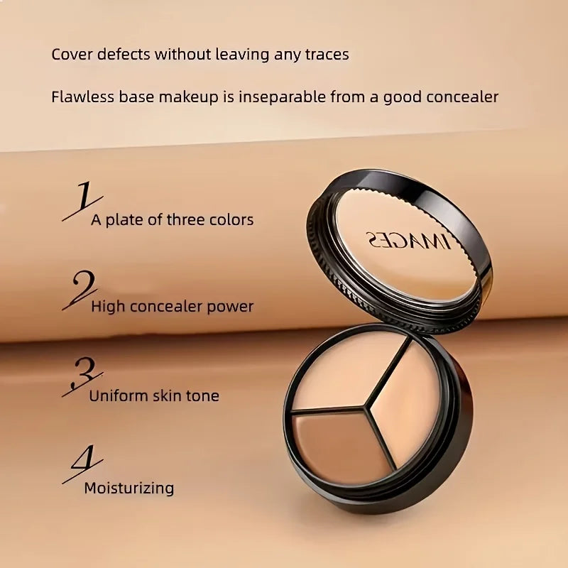 IMAGES Tri-Color Concealer with Brush - Moisturizing Paste for All Skin Types, Flawless Concealer for Blemishes, Dark Circles & mbzr