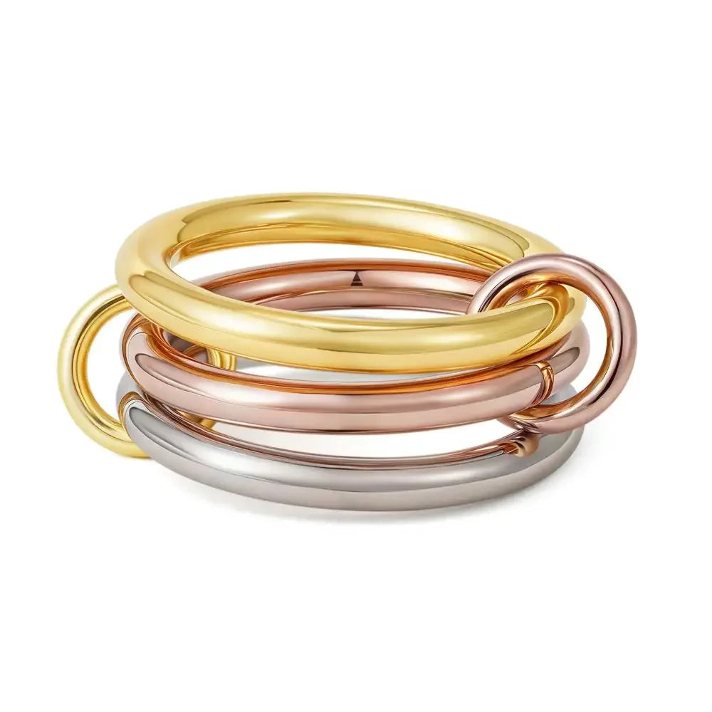 316 Stainless Steel PVD Mixed Metals Multi Layered Finger Rings Shiny CZ Zircon Stackable Ring Set Non Tarnish Dainty Jewelry