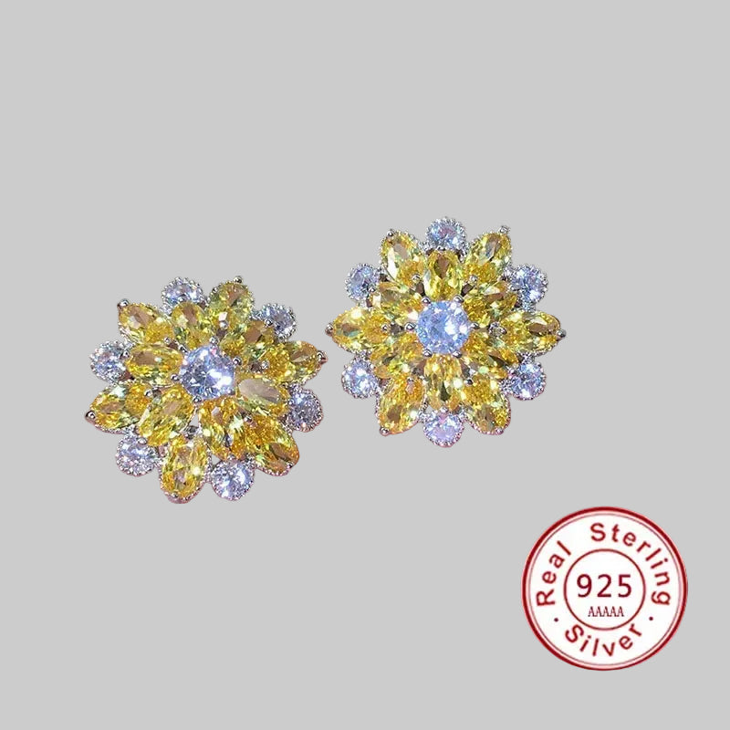 Cute Big AAAAA Bling Cubic Zirconia 925 Silver Needle Stud Earrings Fashionable Flower Earring for Women Jewelry Gift Brincos mbzr