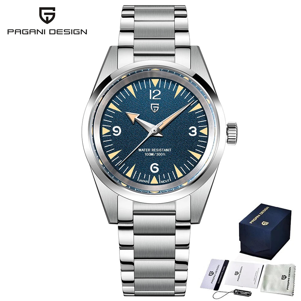 PAGANI DESIGN 38MM Retro Luxury Quartz Watches For Men VH31 Movement Sapphire Stainless Steel 100m Waterproof Reloj Hombre