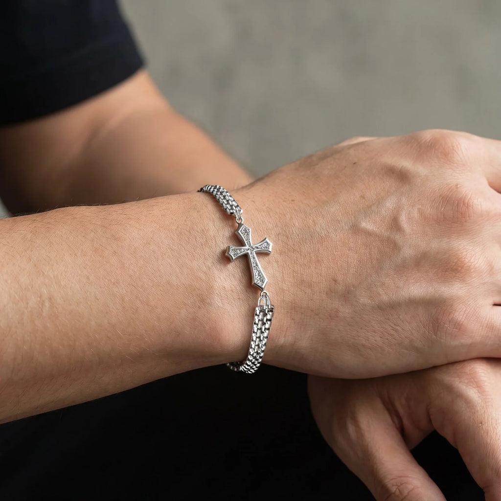 Cross Bracelets Stainless Steel Multi Layer Chain Wristband Casual Jewelry for Men