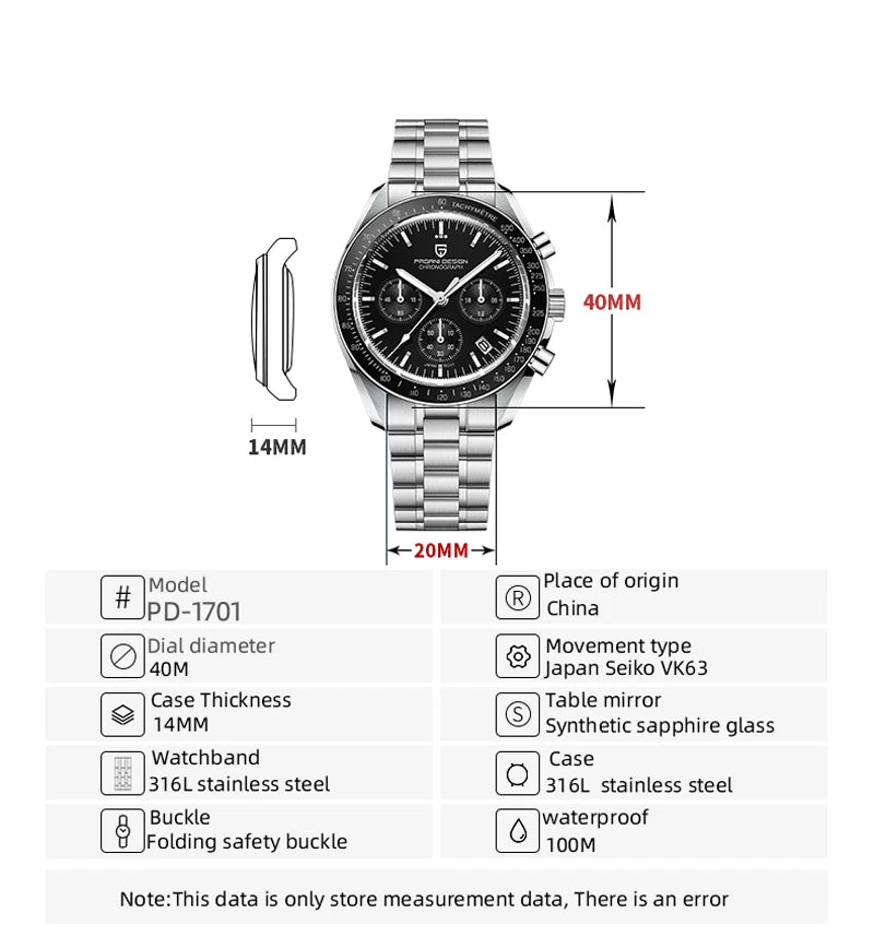 2026 New PAGANI DESIGN 1701 V5 Men's Watches Luxury Quartz Watch Men Sports Speed Chronograph AR Sapphire glass 100M Waterproof