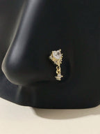 Rose Gold Tone Heart Crystal Nose Cuff For Women, Non-Piercing Rhinestone Jewelry Accessory For Valentine’s Day