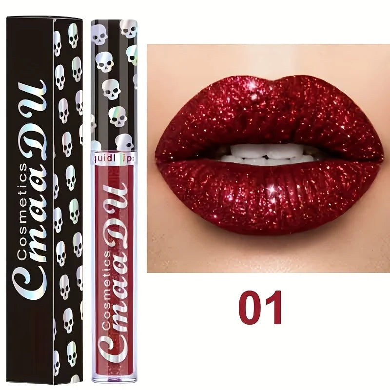 3PCS Skull Lip Gloss Set – Long-Lasting, Easy to Remove, Shiny Lipstick for Women, Ideal for Music Festivals, Halloween, mother' mbzr