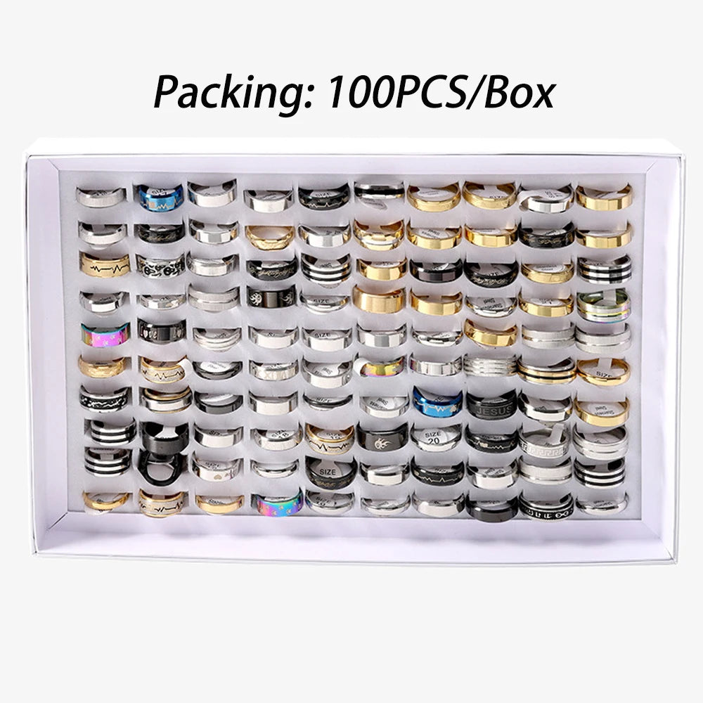 Fashion Jewelry Wholesale 100pcs/Lots Stainless Steel Rings Party Gift Wedding Rings Mix Style Mens Womens Rings