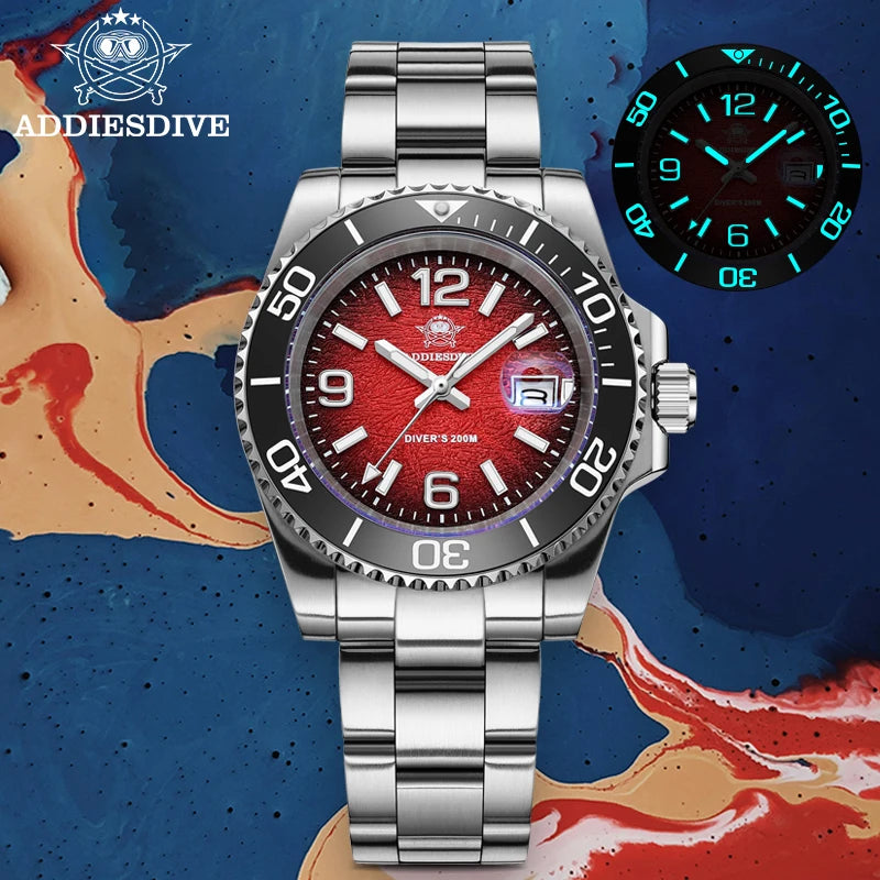 ADDIESDIVE 2026 New Outdoor Diving Quartz Watch Men 200M Waterproof BGW9 Luminous Calendar Display Stainless Steel Wristwatches mbzr