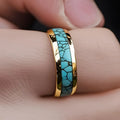 Fashion men's and women's titanium steel gold-plated imitation turquoise inlaid wedding ring, using 316L stainless steel single ring design, Christmas, Valentine's Day, Father's Day and Mother's Day gifts