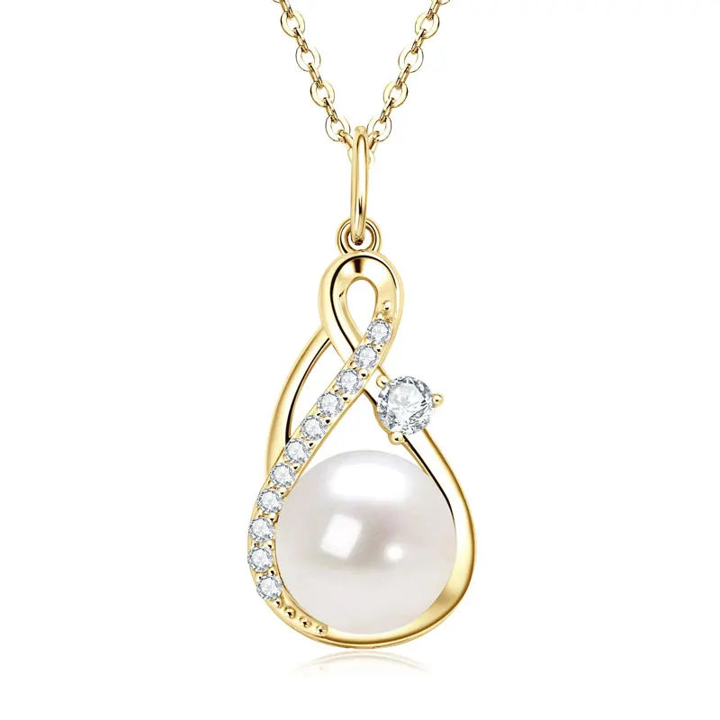 OXTAO Natural Freshwater Pearl Infinity Pendant Jewelry Moissanite Charm Necklaces