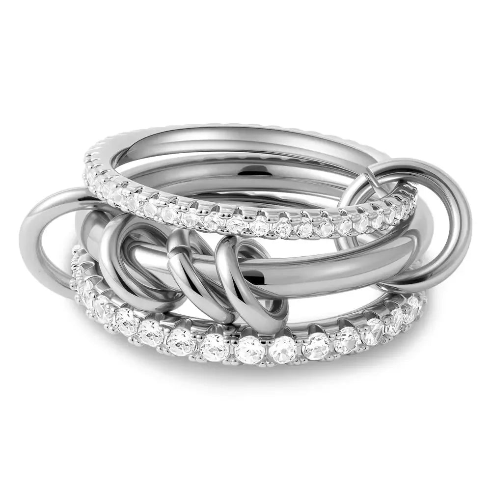316 Stainless Steel PVD Mixed Metals Multi Layered Finger Rings Shiny CZ Zircon Stackable Ring Set Non Tarnish Dainty Jewelry