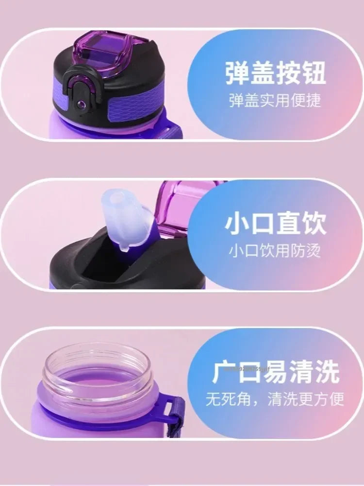 Motivational Water Bottle 600ml Leakproof Sports Water Bottle with Time Marker Straw Frosted Gradient Portable Cup mbzr
