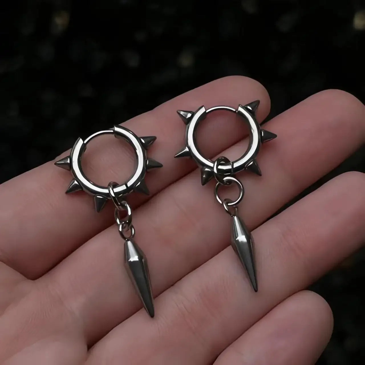 Gothic Style Punk Metal Personality Rivet Star-pointed Cone Hoop Pendant Earrings for Women Hip Hop Earring Charm Jewelry Gift
