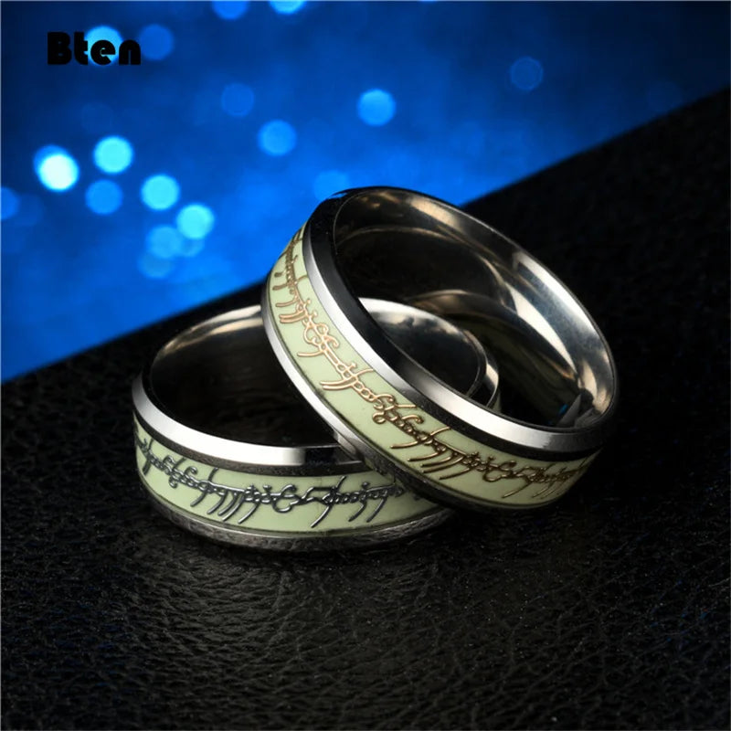 Bten Luminous Ring Black Fashion Man Minimalist Stainless Steel Ring Glowing Ring Couple In The Dark Jewelry Black Domineering