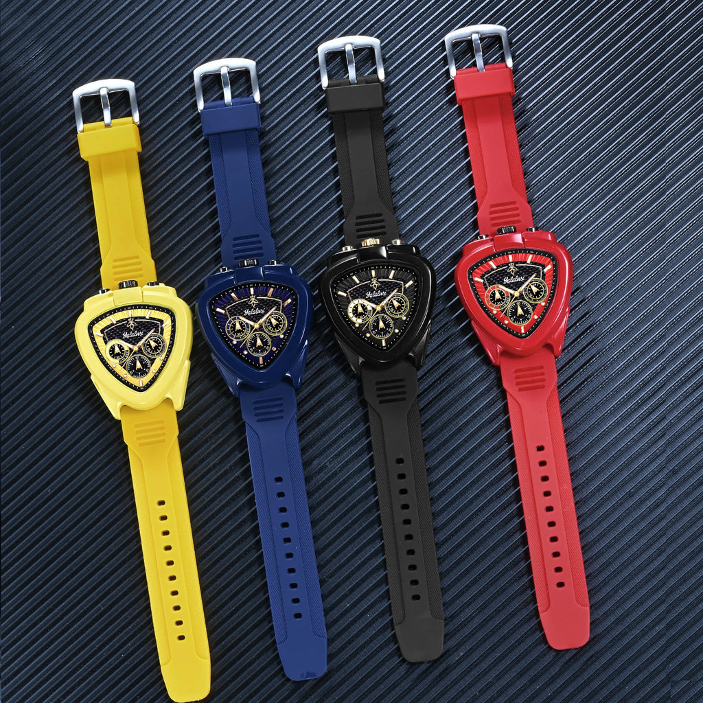 YaLaLuSi Unique Triangle Men Watch Silicone Strap Chronograph Quartz Wristwatch Fashion Sport Waterproof Male Clock Gift