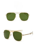 American Army Style Pilot Sunglasses Male, Retro Gold Frame Dark Green Tint Lens Lightweight Metal Eyewear, Luxury Designer Aviation Shades for Daily Commute Road Trip mbzr