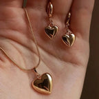 Minimalist Puffy Heart Jewelry Set, Rose Gold Snake Chain Necklace & Heart Drop Earrings, Elegant Daily Wear Jewelry