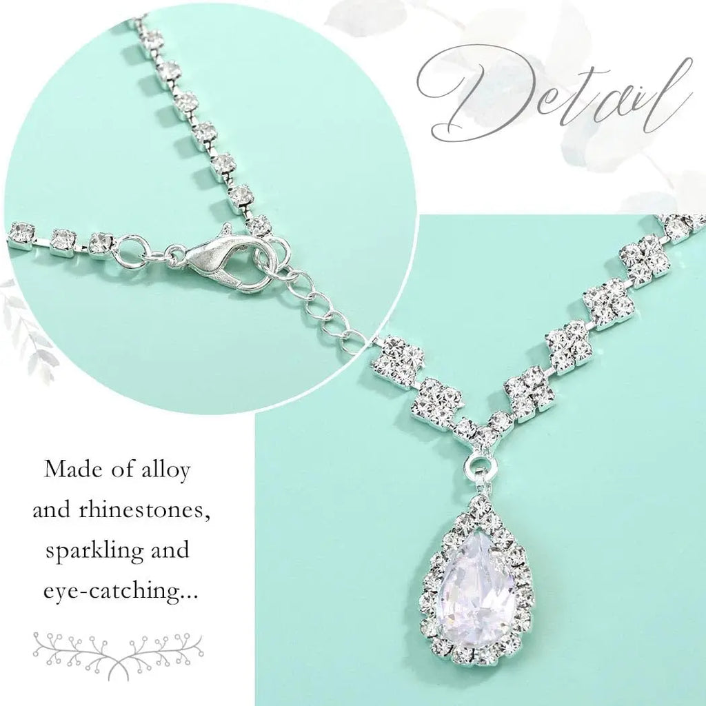 JAKAWIN Silver Rhinestone Jewelry Set Wedding Necklace Earrings for Women
