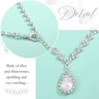 JAKAWIN Silver Rhinestone Jewelry Set Wedding Necklace Earrings for Women