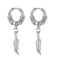 2pc korean Fashion Cross Feather Stud Earrings Punk Rock Style For Women Men High Quality Stainless Steel Hiphop Ear Jewelry