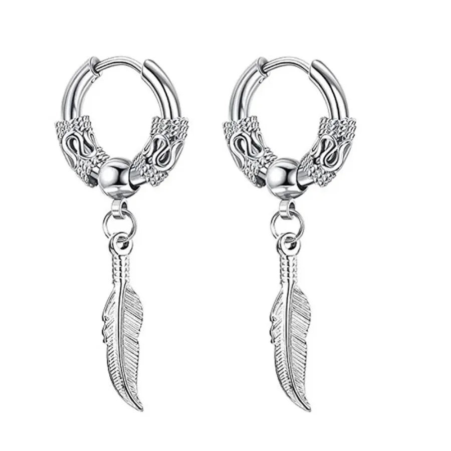 2pc korean Fashion Cross Feather Stud Earrings Punk Rock Style For Women Men High Quality Stainless Steel Hiphop Ear Jewelry