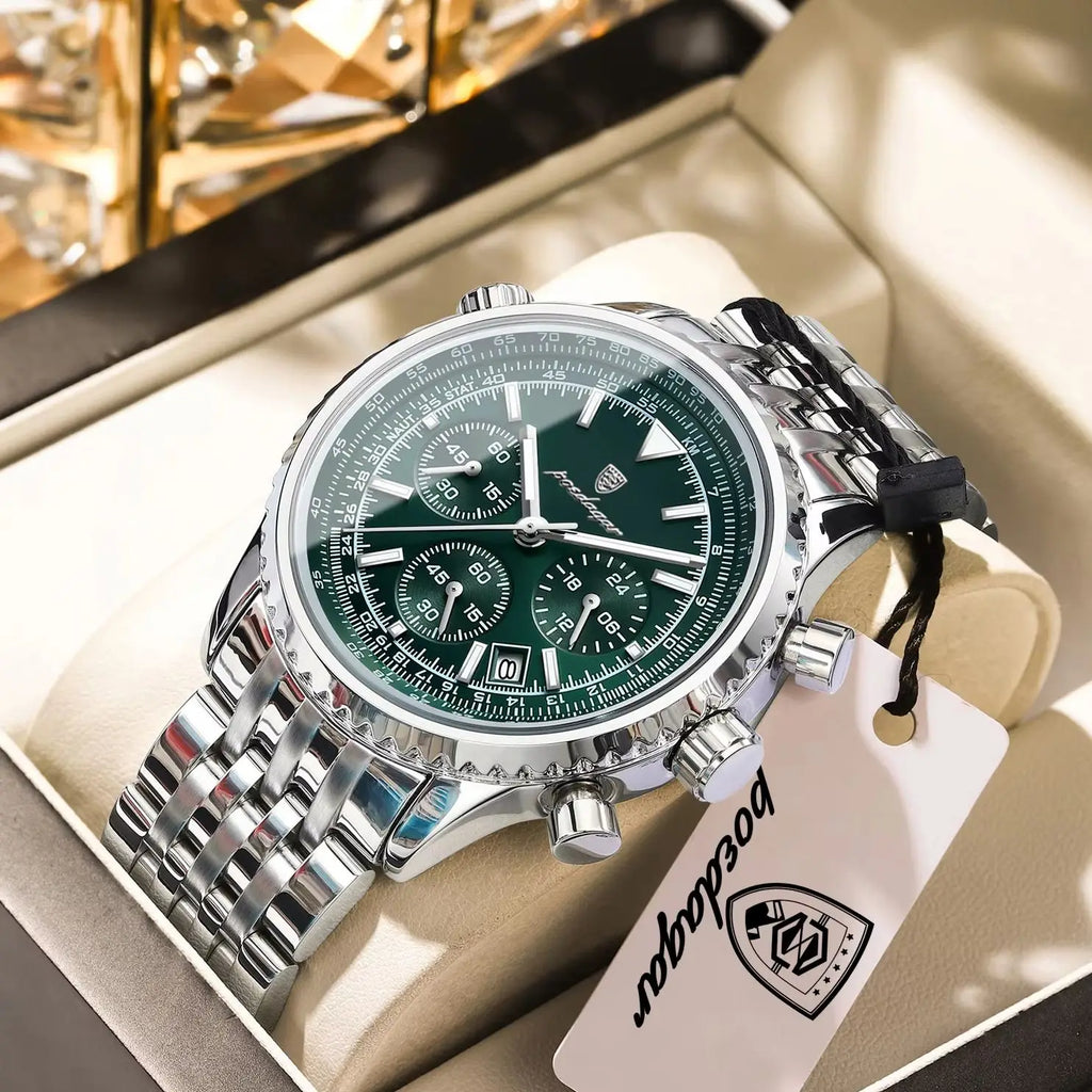 POEDAGAR Luxury Business Men's Watch Stainless Steel Chronograph Date Sport Quartz Man Clock Waterproof Luminous Military Watches For Men mbzr