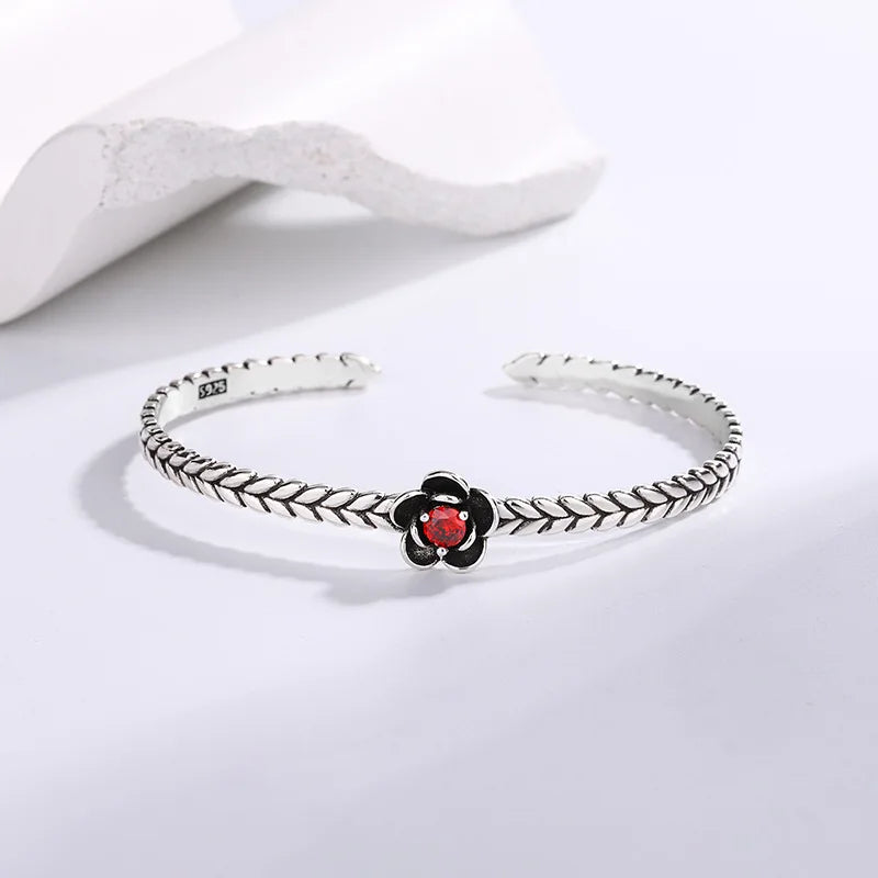 925 Sterling Silver Bracelet Rose Flower Linked Vintage Punk Adjustable Chain For Woman Girl Jewelry Gift Dropship Wholesale