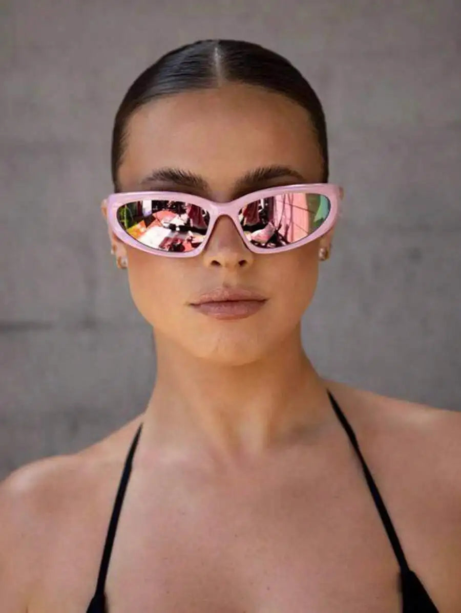 1pc Women's Pink Y2K Style Sports Fashion Glasses, Suitable For Beach, Music Festival, Pink Glasses For Summer Beach Vacation,Outdoor,Travel mbzr