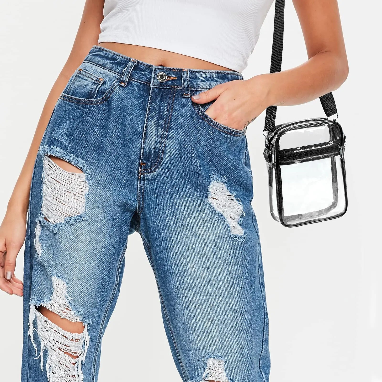 Women's Shoulder Bag PVC Concert Transparent Handbag Simple Crossbody Bag with Front Pocket Casual Handbag