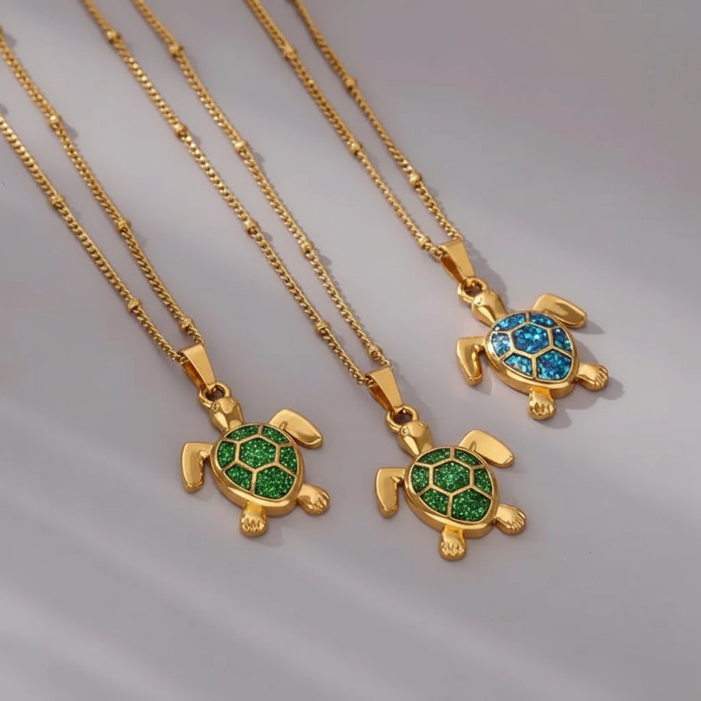 Cute Turtle Butterfly Pendant Necklace Stainless Steel Beads Chain Colored Charm Necklace Summer Beach Jewelry Gifts for Women mbzr