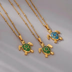 Cute Turtle Butterfly Pendant Necklace Stainless Steel Beads Chain Colored Charm Necklace Summer Beach Jewelry Gifts for Women mbzr