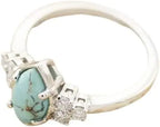 3 PCS Natural Turquoise Diamond Ring Set - Western Jewelry Silver Color Rings for Women - Bohemian Joint Knuckle Finger Rings With Sparkling Natural Gemstone